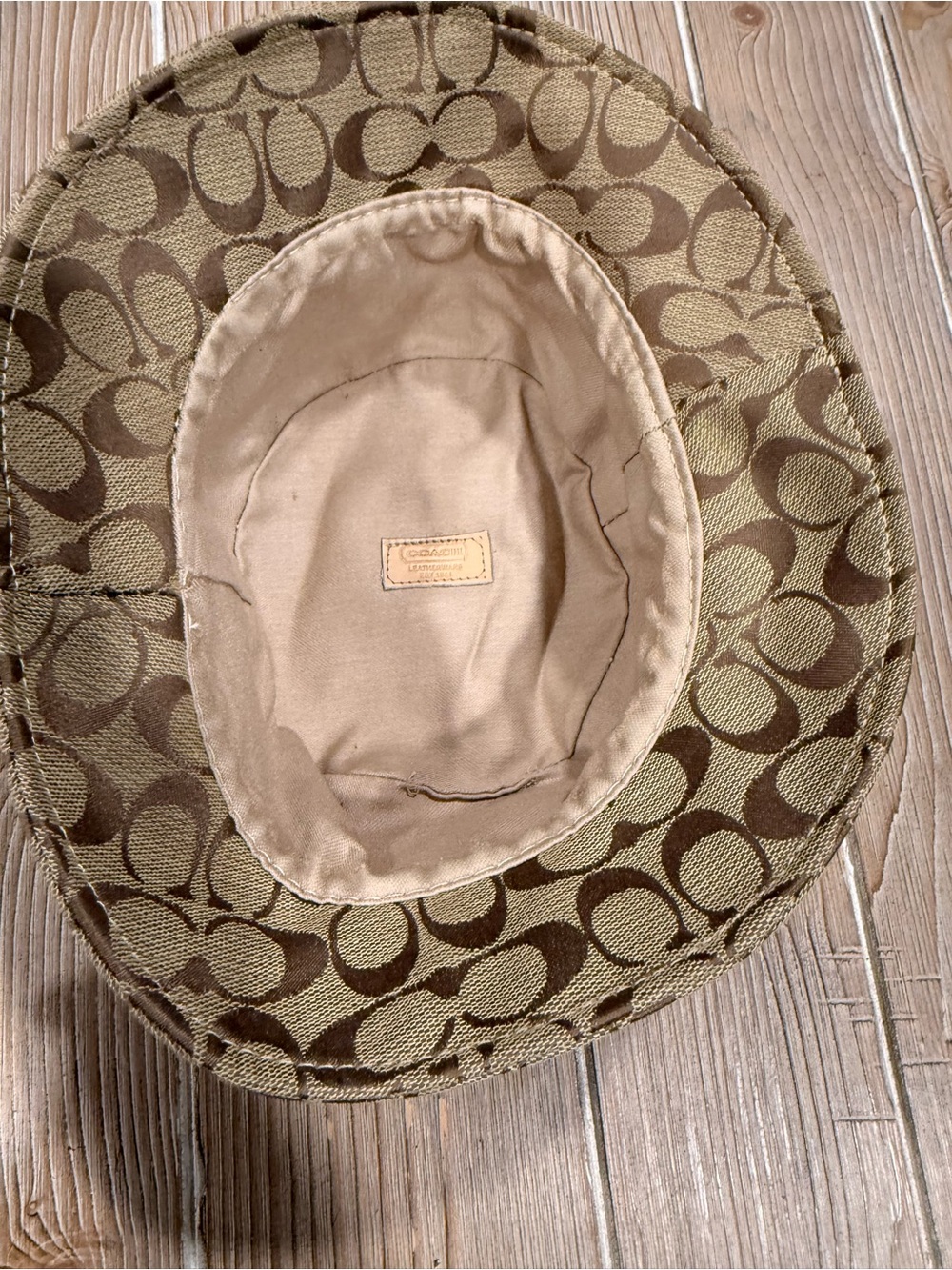 Y2K Vintage Coach Signature Monogram Canvas Bucket Hat Tan Brown Beige M/L - Picture 9 of 10